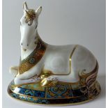 Royal Crown Derby paperweight UNICORN made for Goviers: Gold stopper, certificate, first quality,