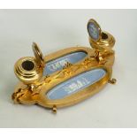 High quality Ormolu desk stand with Wedgwood Jasperware plaques: Overall length 33cm (slight relief