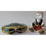 Two x Royal Crown Derby paperweights CROMER CRAB & SCOTTISH TEDDY: Gold stoppers, certificates,
