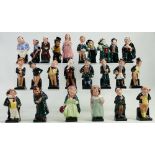 A full set of Royal Doulton Dickens figures: Sairey Gamp, Sam Weller, Bumble, Stiggins, Pickwick,