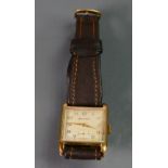 Helvetia Gentlemans square wristwatch in rolled gold case: The back inscribed and dated 1953 with