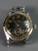 Record Watch Company Geneve vintage steel wristwatch: WW2 German period watch with expandable steel