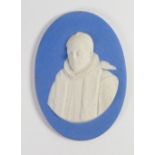 Wedgwood solid pale blue Jasper portrait medallion of William I: Prince of Orange c1820, h12.7cm.