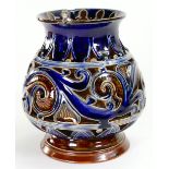 Doulton Lambeth vase by Frank Butler: Decorated with scrolling foliage, height 14.5cm.