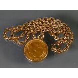FULL Sovereign coin mounted and with gold chain: Gross weight 20.5g.