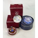 A collection of Edinburgh & Whitefriars boxed Millifiorei glass paperweights: Diameter of largest
