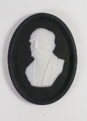 Wedgwood rare solid black Jasper portrait medallion of Georges Clemenceau: French Statesman c1925