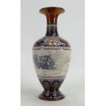 Doulton Lambeth vase by Hannah Barlow: Decorated all around with lions & gazelles, height 26.5cm.