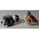 Two x Royal Crown Derby paperweights COLLECTORS GUILD MISTY KITTEN and DUCKLING: Gold stoppers,