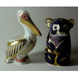 Two x Royal Crown Derby paperweights KOALA and WHITE PELICAN: Gold stoppers,