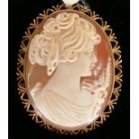 Large 9ct gold mounted cameo brooch: Measures 58mm x 46mm. Fully English hallmarked.