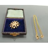 Victorian 15ct gold Pearl & Diamond set star pendant & chain: Also can be worn as a brooch.