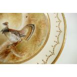 Royal Doulton gilded cabinet plate hand painted with Ruffed Grouse by J Birbeck Senior: Diameter