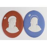 Wedgwood blue & coral portrait plaques Madonna: Dated 1960, height 16cm.