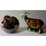 Two x Royal Crown Derby paperweights NANNY GOAT and COCKEREL: Gold stoppers, NO certificates,