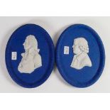 Pair Wedgwood dark blue portrait plaques of Gentlemen: Height 10.5cm.