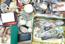 A collection of interesting collectable items: Including silver tongs, ladies & gents wristwatches,