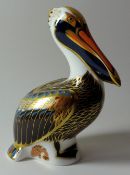 Royal Crown Derby paperweight BROWN PELICAN for Hadleigh: Silver stopper, certificate, original box.