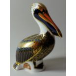 Royal Crown Derby paperweight BROWN PELICAN for Hadleigh: Silver stopper, certificate, original box.