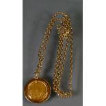 Gold FULL Sovereign mounted and on chain: Dated 1853 in 9ct gold mount and 9ct necklace,