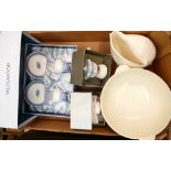 A collection of Wedgwood items to include: Creamware vase & shell, boxed coffee cans,