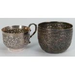 Indian silver coloured metal bowl & beaker: Gross weight 154.5g, hole in side of bowl.