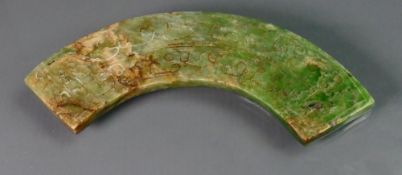 Chinese hard stone carved Jade semi circular tablet: Length 16cm.
