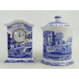 Spode Italian ware: Comprising of a large cookie jar (small chip to base edge) and mantle clock -