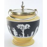 Wedgwood 3 colour Jasperware biscuit barrel: Impressed Wedgwood to base,