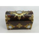 19th century Rosewood Tea caddy with brass mounts and 3 Wedgwood roundels: Lacking interior.