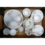 Wedgwood Apple Blossom tea and dinner ware: Tea set and dinner plates. 27 pieces.