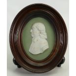 Wedgwood Sage green dipped Jasper portrait medallion of Oliver Cromwell: In mahogany surround