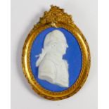 Wedgwood pale blue dipped Jasper portrait medallion of Edmond Burke: Irish Politician c1790 in gilt