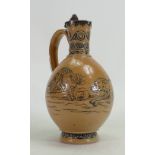 Doulton Lambeth Ewer by Hannah Barlow: Decorated with a dog and a surprised cat with hallmarked