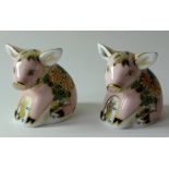 Two x Royal Crown Derby paperweights PICKWORTH PIGLET for Sinclairs: Gold stoppers, certificates,