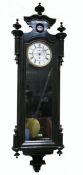 19th century Vienna black ebony cased single weight wall clock: Works are in need of some attention.