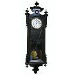 19th century Vienna black ebony cased single weight wall clock: Works are in need of some attention.