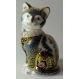 Royal Crown Derby paperweight FIRESIDE CAT 34/950: Gold stopper, certificate, first quality,