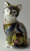Royal Crown Derby paperweight FIRESIDE CAT 34/950: Gold stopper, certificate, first quality,