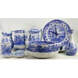 A good collection of Spode Italian ware: Including coffee pot, kitchen clock, large dish, bowl etc.
