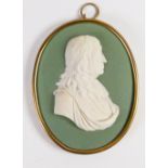 Wedgwood Sage green dipped Jasper portrait medallion of Milton: Adapted from a medal by John