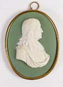 Wedgwood Sage green dipped Jasper portrait medallion of Milton: Adapted from a medal by John