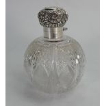 Very large Edwardian cut glass silver topped scent bottle: Clearly and well hallmarked for Chester