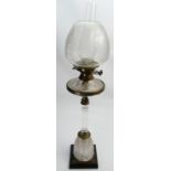 Antique cut glass crystal oil lamp: With brass mountings and hinks double burner.