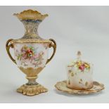 Doulton Burslem Spanishware items: Including two handled vase and butter dish & cover, tallest 20cm.