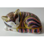 Royal Crown Derby paperweight KITTEN: Silver stopper, NO certificate, original box.