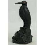 Wedgwood black Basalt model of a Heron on a Rock flower holder: Height 20cm, (nip to tip of beak).
