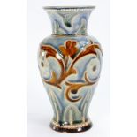 Doulton Lambeth vase by William Parker: Decorated with scrolling foliage, height 20.5cm.