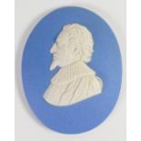 Wedgwood solid pale blue Jasper portrait medallion of Hugo Grotius: Dutch philosopher Huigvangroot