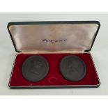 Wedgwood pair of black Basalt portrait medallions: To commemorate the royal wedding 1972,